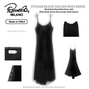 PAMELA MILANO ITALIAN STYLISH BLACK MAXI DRESS
